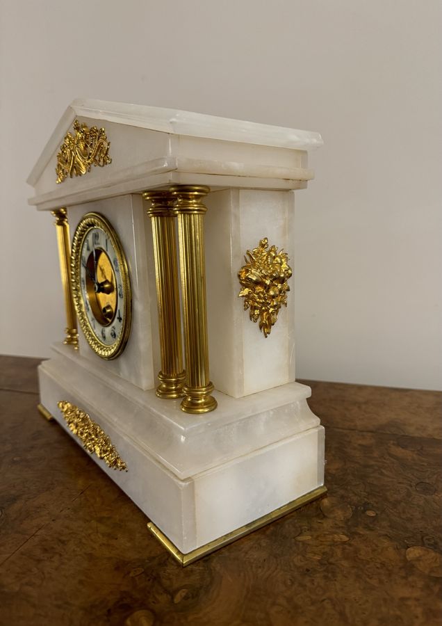 Antique Magnificent quality antique Victorian alabaster mantle clock  