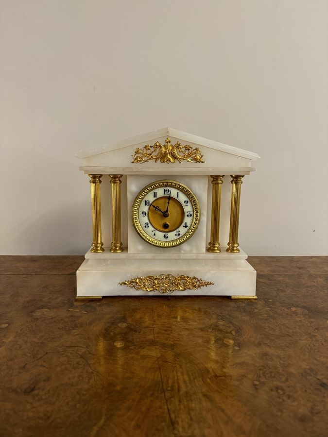 Antique Magnificent quality antique Victorian alabaster mantle clock  