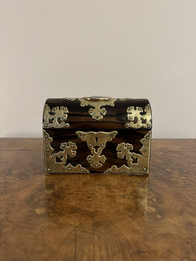 Stunning quality antique Victorian coromandel and brass mounted stationary box