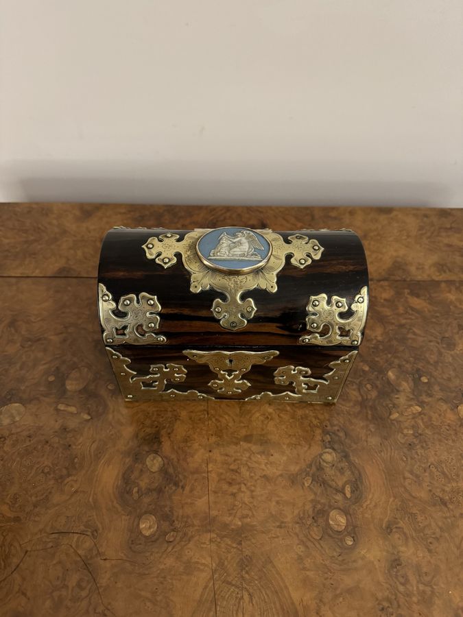 Antique Stunning quality antique Victorian coromandel and brass mounted stationary box 