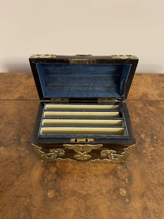 Antique Stunning quality antique Victorian coromandel and brass mounted stationary box 