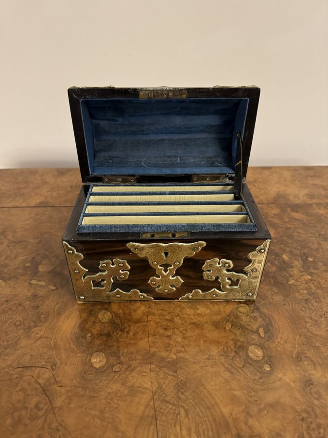 Antique Stunning quality antique Victorian coromandel and brass mounted stationary box 