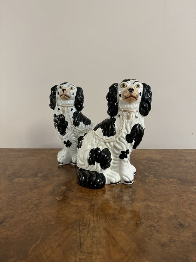 Antique Lovely quality pair of antique black and white Staffordshire dogs 