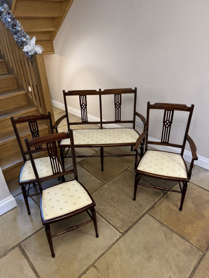 Antique Antique Edwardian quality mahogany inlaid three piece suite 