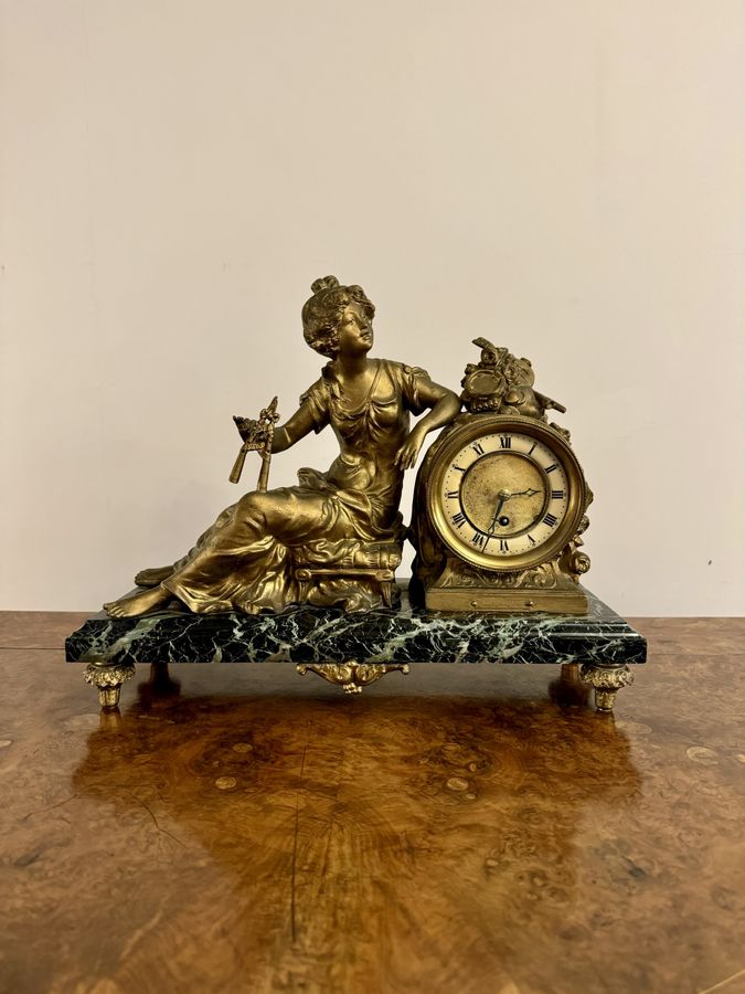 Outstanding quality antique Victorian spelter figure mantle clock