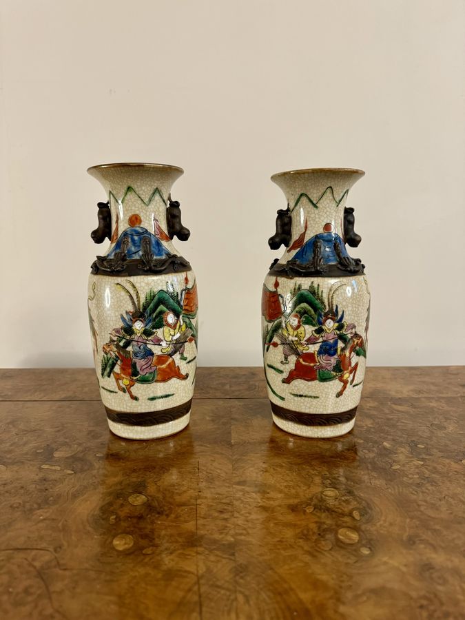 Quality pair of antique crackle glazed Chinese vases