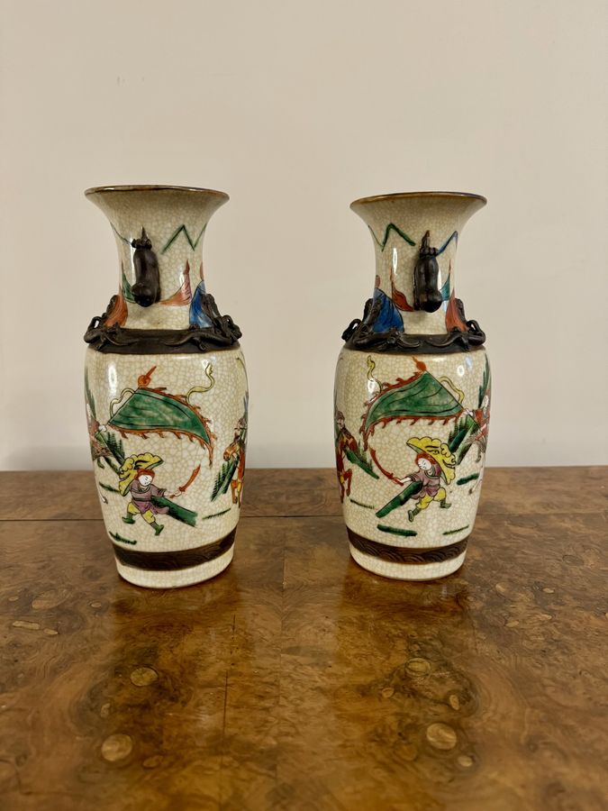 Antique Quality pair of antique crackle glazed Chinese vases