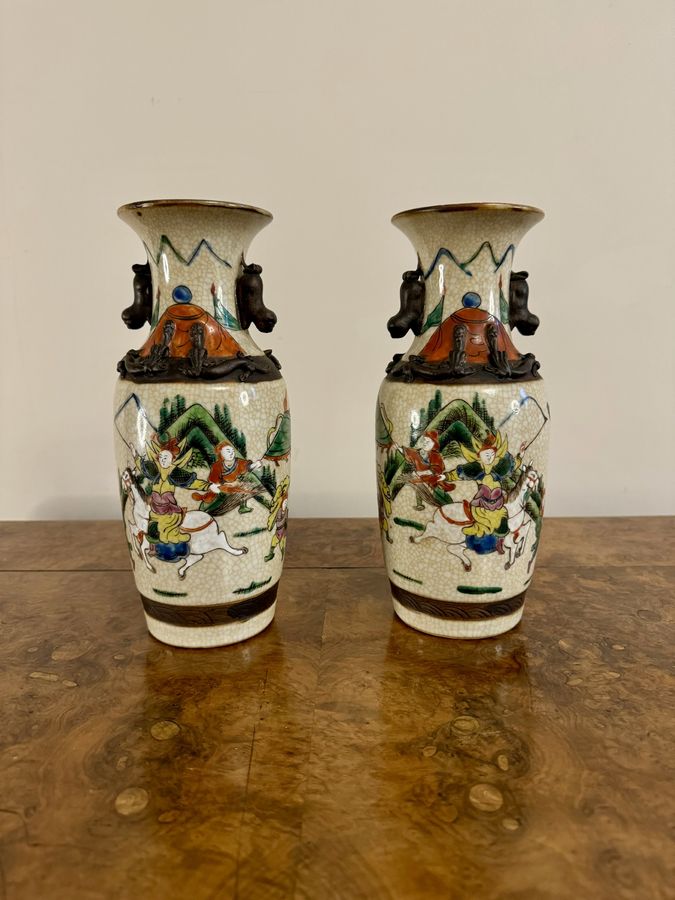 Antique Quality pair of antique crackle glazed Chinese vases