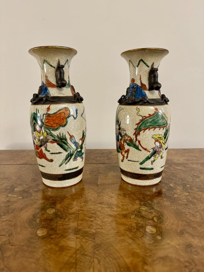 Antique Quality pair of antique crackle glazed Chinese vases