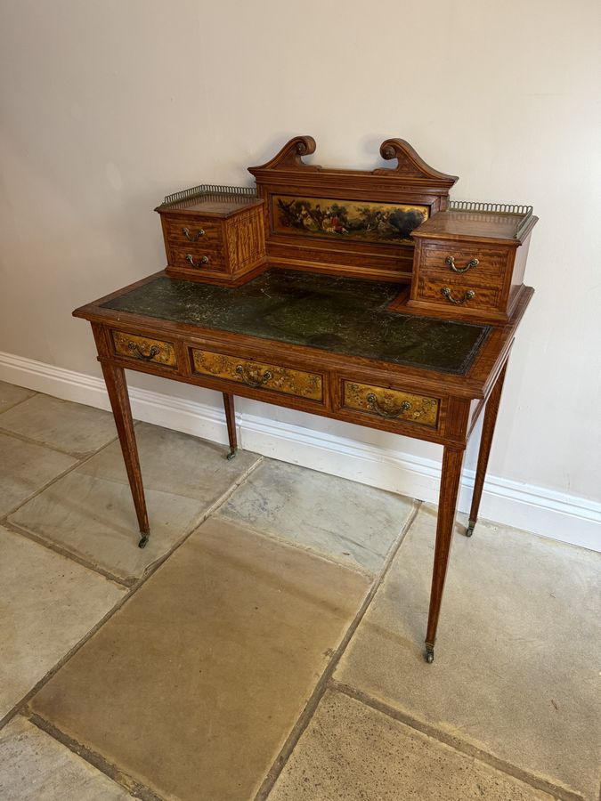 Antique Fine quality antique Edwardian freestanding decorated inlaid satinwood desk 