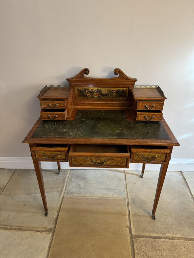 Antique Fine quality antique Edwardian freestanding decorated inlaid satinwood desk 