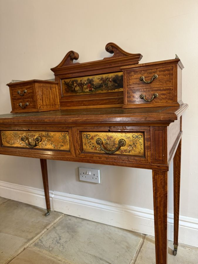 Antique Fine quality antique Edwardian freestanding decorated inlaid satinwood desk 