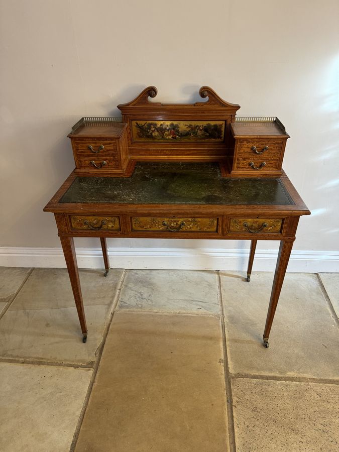 Antique Fine quality antique Edwardian freestanding decorated inlaid satinwood desk 