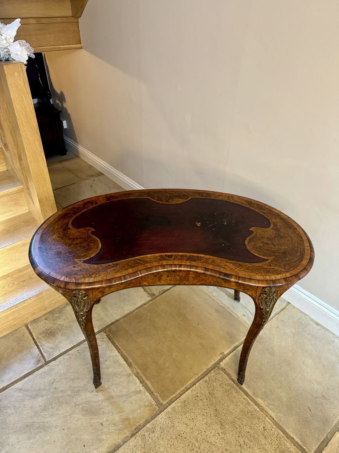 Antique Antique Victorian freestanding quality inlaid burr walnut kidney writing table 