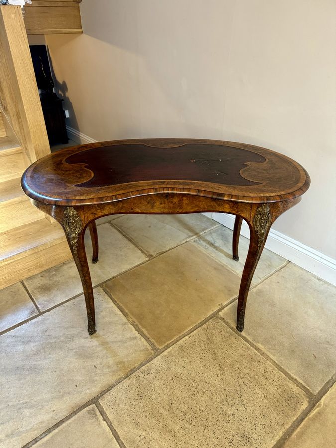 Antique Antique Victorian freestanding quality inlaid burr walnut kidney writing table 