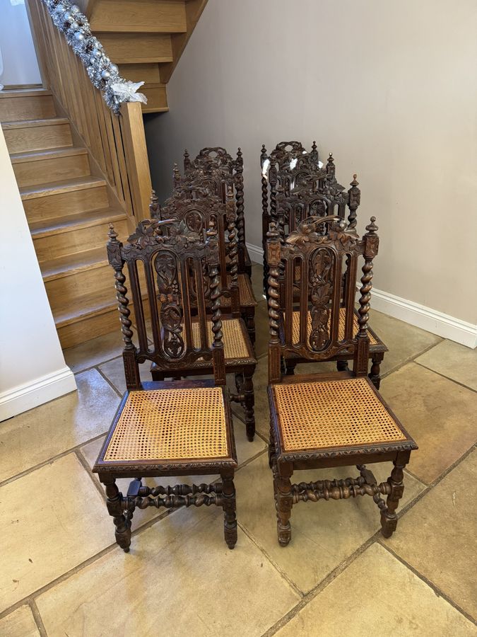 Stylish set of eight antique Victorian quality carved oak dining chairs