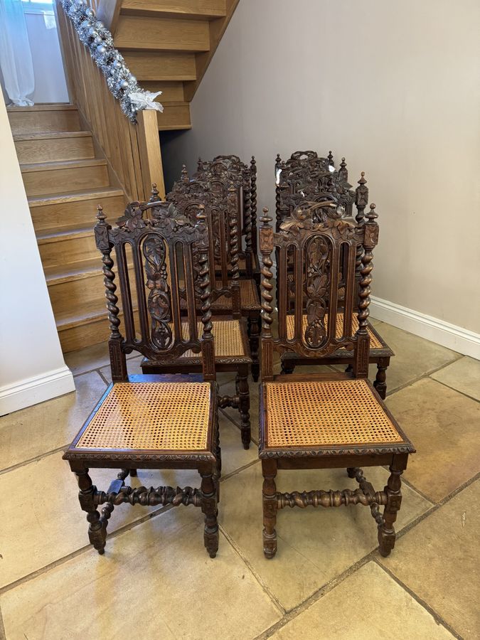 Antique  Stylish set of eight antique Victorian quality carved oak dining chairs 