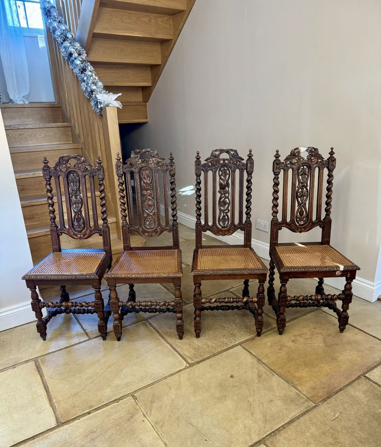 Antique  Stylish set of eight antique Victorian quality carved oak dining chairs 