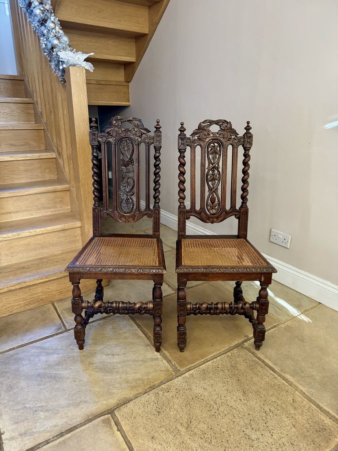 Antique  Stylish set of eight antique Victorian quality carved oak dining chairs 