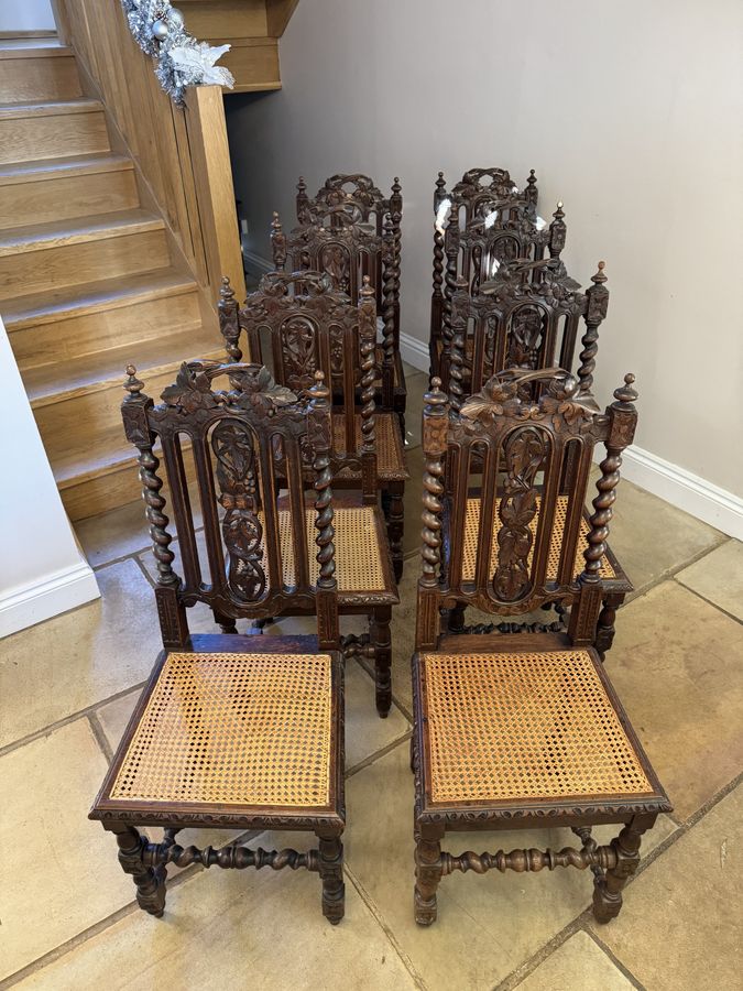 Antique  Stylish set of eight antique Victorian quality carved oak dining chairs 