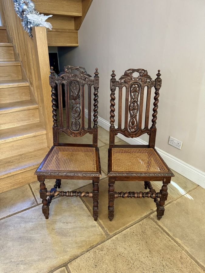 Antique  Stylish set of eight antique Victorian quality carved oak dining chairs 