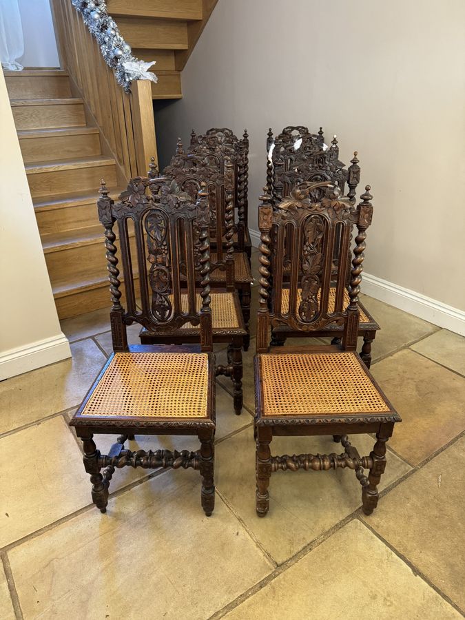 Antique  Stylish set of eight antique Victorian quality carved oak dining chairs 