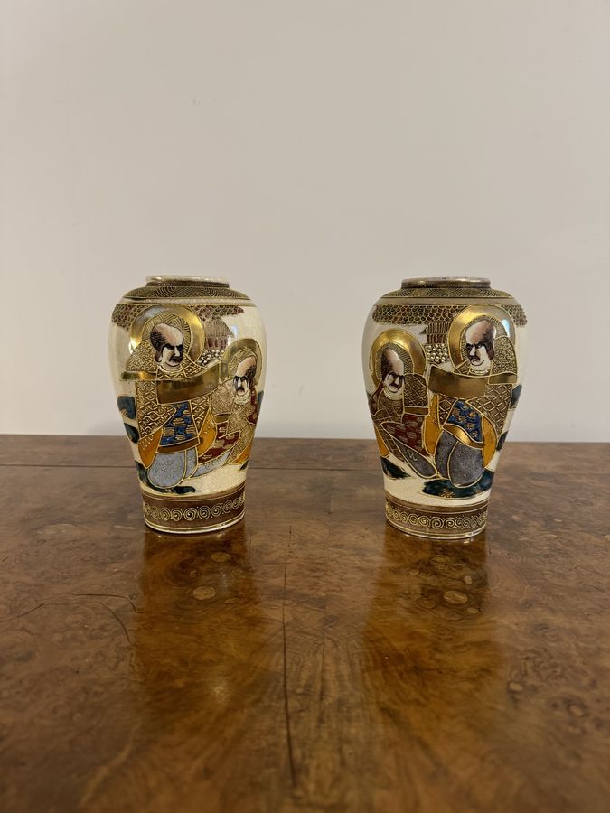 Antique Lovely pair of antique Japanese satsuma vases 