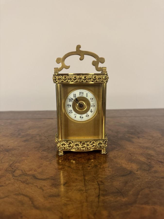 Antique Fine quality antique Victorian ornate brass French carriage clock 