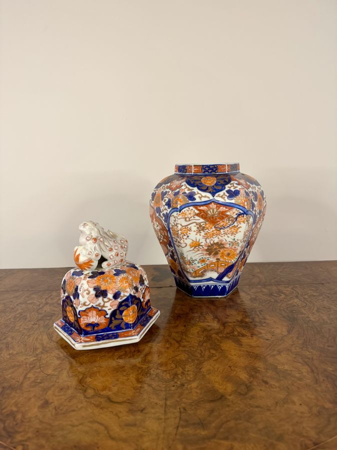 Antique Exceptional quality antique Japanese imari octagonal baluster vase and cover 