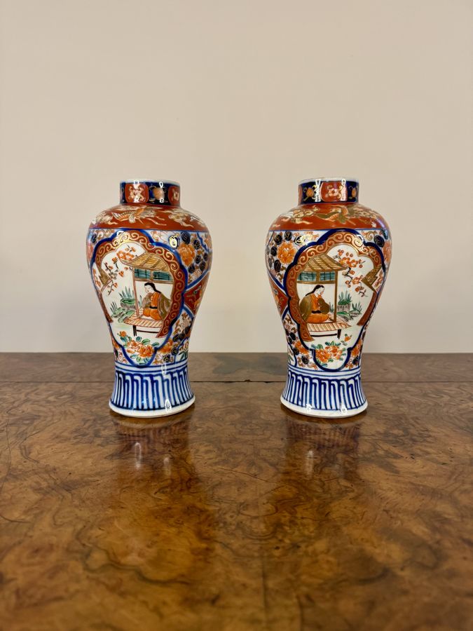 Antique Quality pair of antique Japanese imari baluster vases 