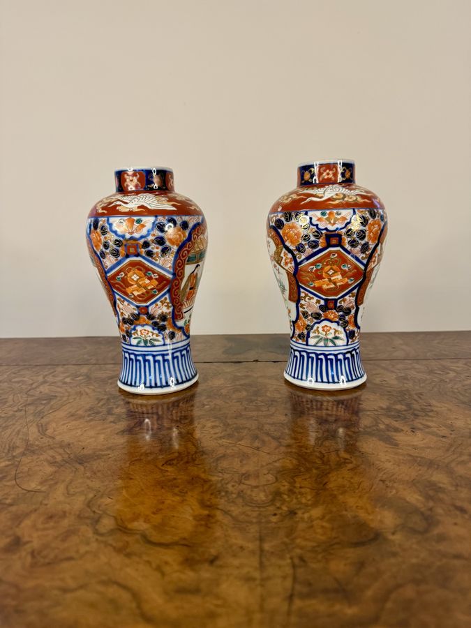 Antique Quality pair of antique Japanese imari baluster vases 