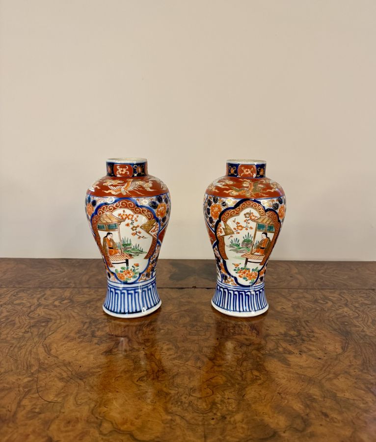 Antique Quality pair of antique Japanese imari baluster vases 