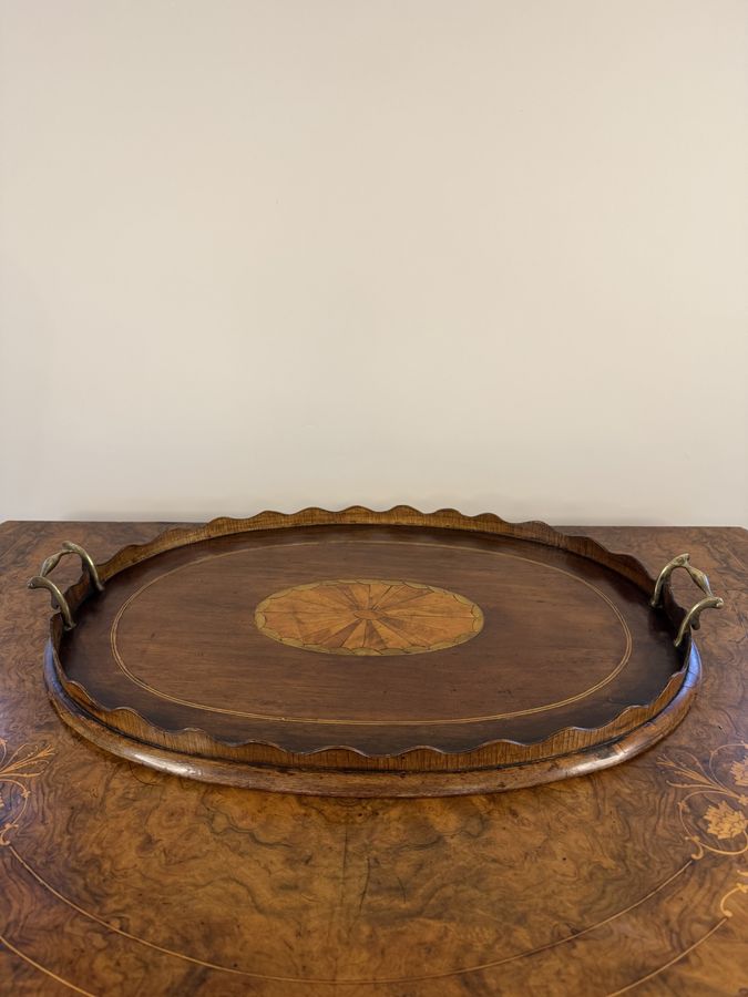 Lovely quality antique Victorian mahogany inlaid tea tray