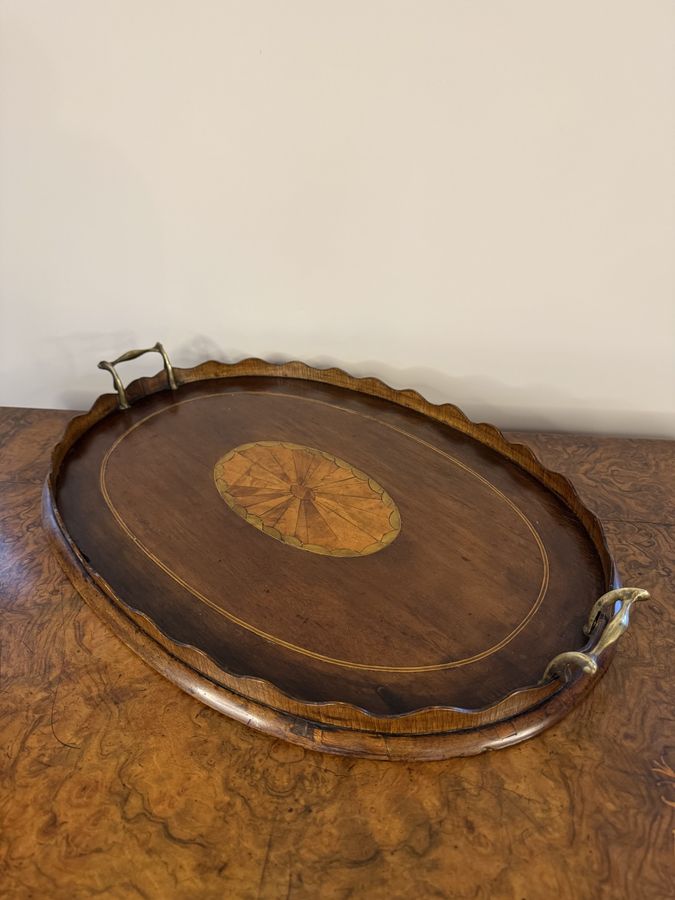 Antique Lovely quality antique Victorian mahogany inlaid tea tray