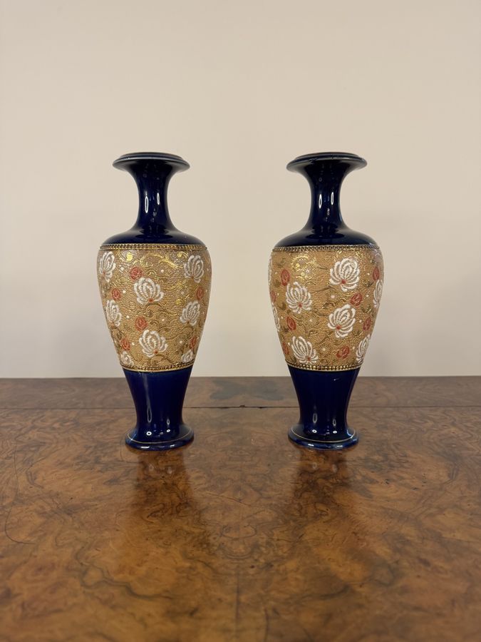 Elegant pair of quality antique Doulton Lambeth vases