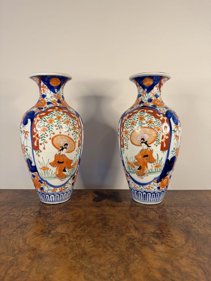 Antique Outstanding quality large pair of antique Japanese imari vases 