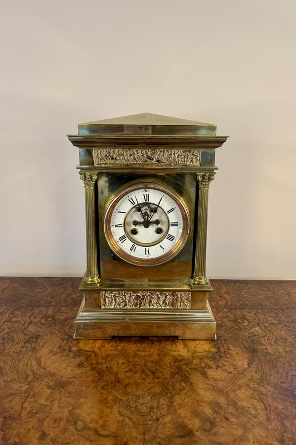 Antique Outstanding quality antique Victorian brass French mantle clock 