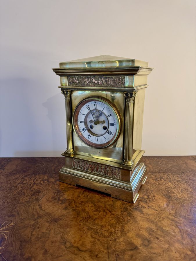 Antique Outstanding quality antique Victorian brass French mantle clock 