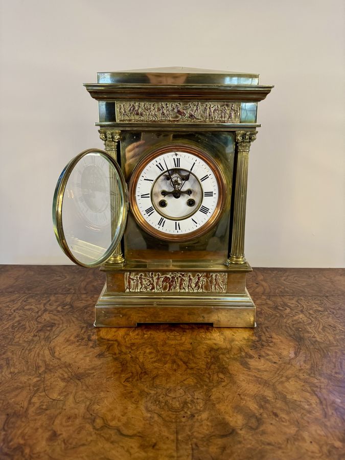 Antique Outstanding quality antique Victorian brass French mantle clock 