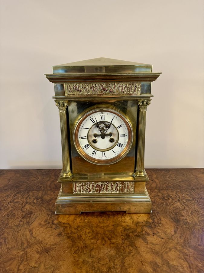 Antique Outstanding quality antique Victorian brass French mantle clock 