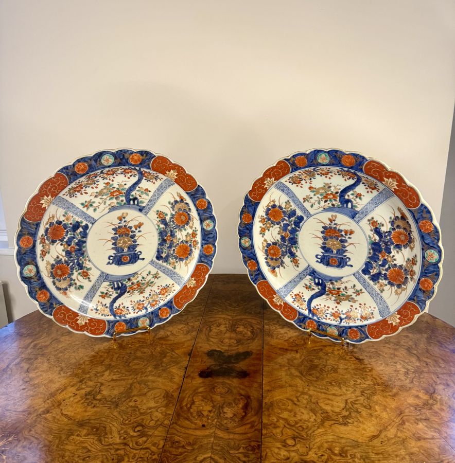 Outstanding quality pair of antique Japanese imari chargers