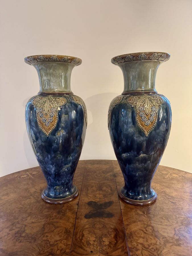 Magnificent quality pair of large antique Royal Doulton vases