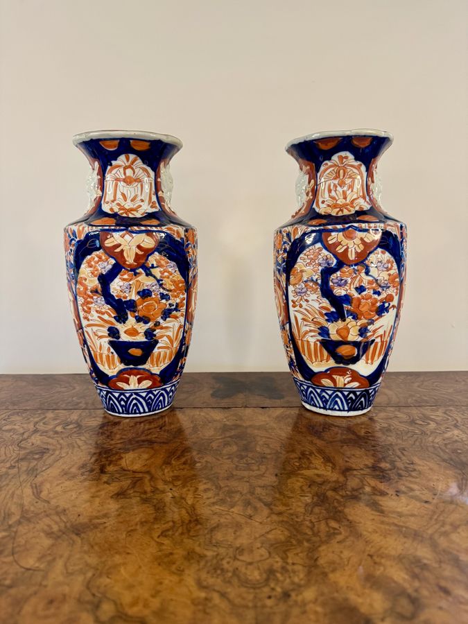 Wonderful quality pair of antique Japanese imari shaped vases