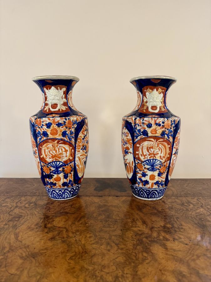 Antique Wonderful quality pair of antique Japanese imari shaped vases