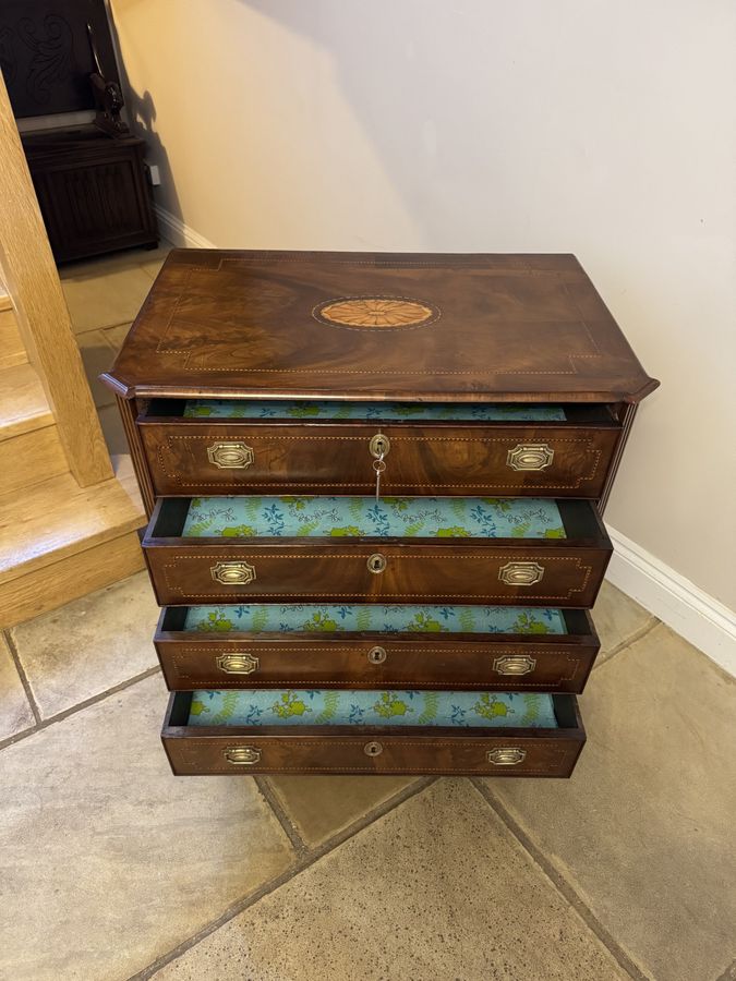 Antique Antique George III quality mahogany inlaid chest of four drawers 