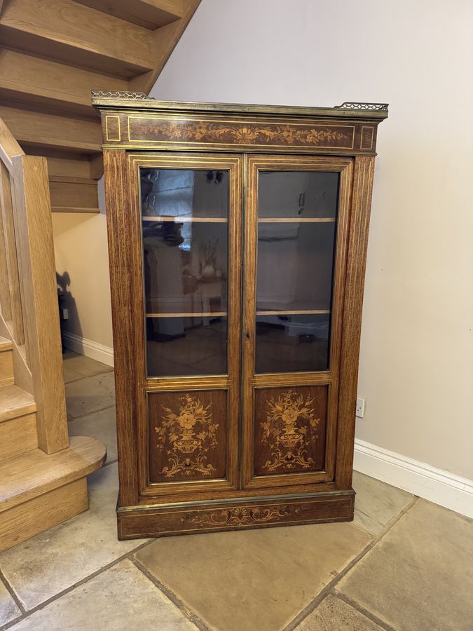 Antique Superb quality antique Victorian marquetry inlaid display cabinet 