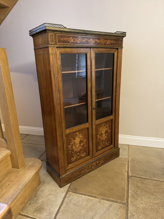 Antique Superb quality antique Victorian marquetry inlaid display cabinet 