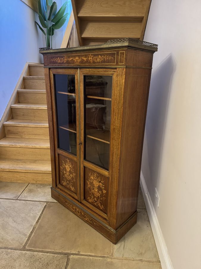 Antique Superb quality antique Victorian marquetry inlaid display cabinet 