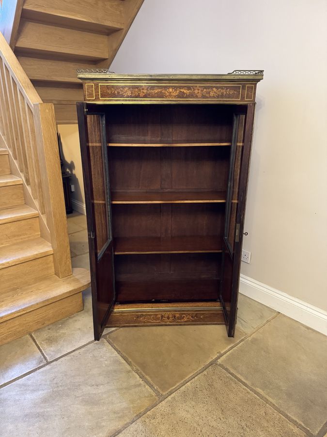 Antique Superb quality antique Victorian marquetry inlaid display cabinet 