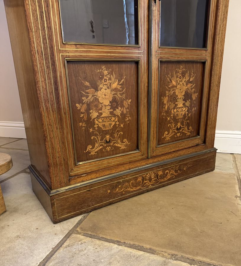 Antique Superb quality antique Victorian marquetry inlaid display cabinet 